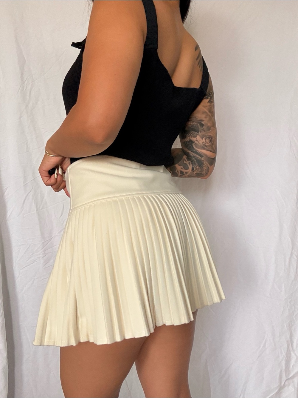 Pleated Mini Skirt in Cream - Stylish Women's Skirt